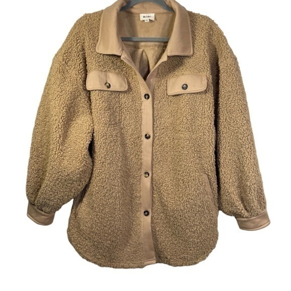 BiBi Women Sherpa Shacket Size XL Color Light Brown